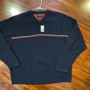 American Eagle Outfitters Preppy V-Neck Sweater in Navy  cotton ramie blend XXL